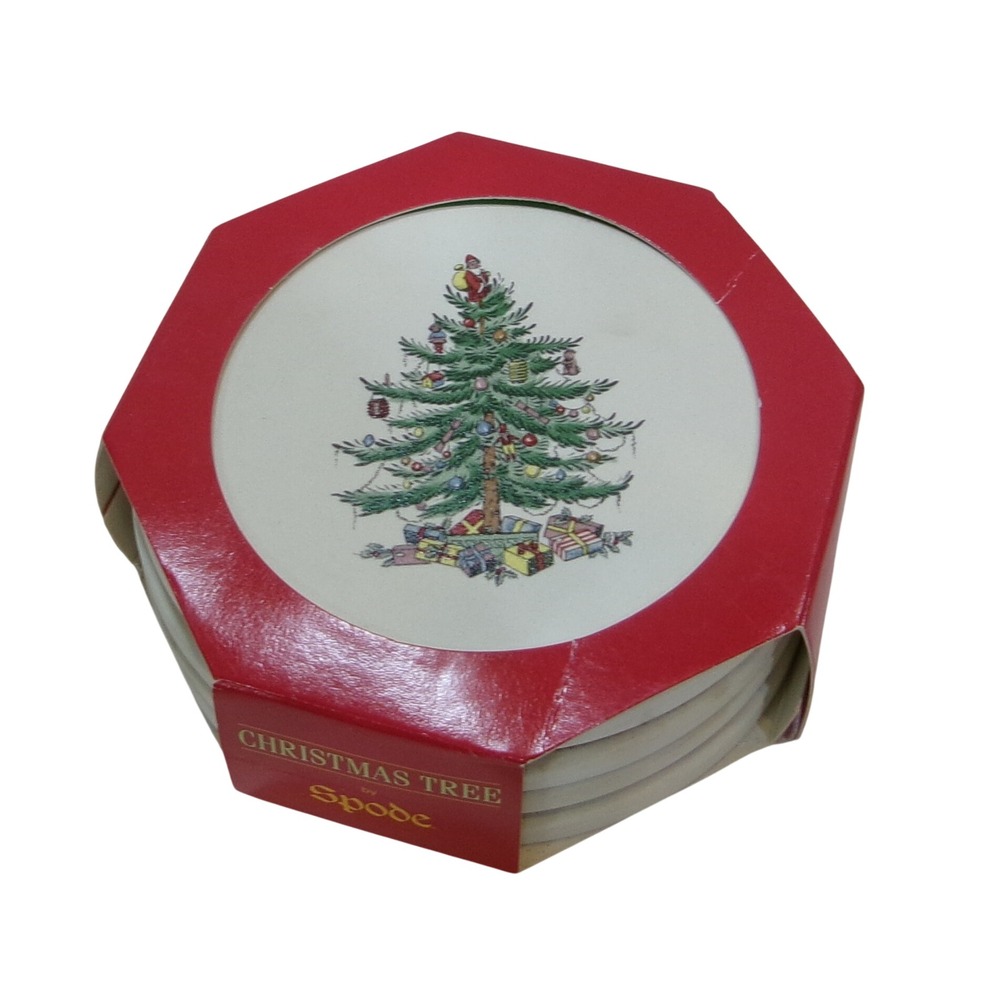 Spode Christmas Tree Thirsty Coasters Set of 4 Absorbent Stoneware Cork Backed